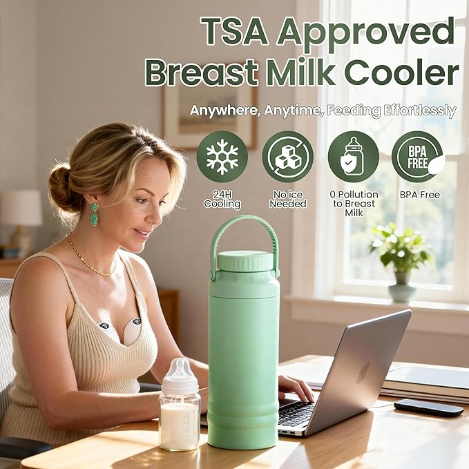 22oz Breast Milk Cooler Bottle – Portable Milk Cooler for Breastmilk, 360° Total Cooling for 24 Hours; Breastmilk Chiller with 2pcs Baby Bottles | Breastfeeding Essentials, BPA Free
