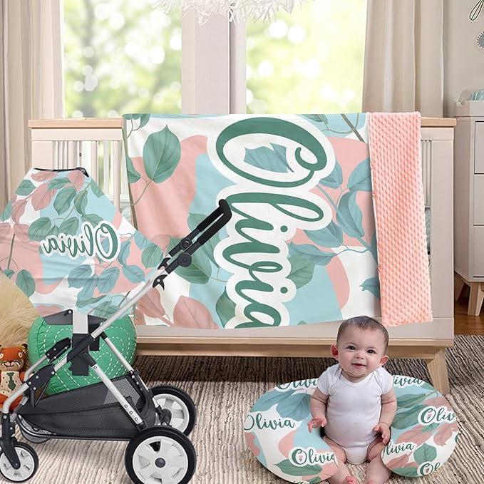 Customizable Flowers Baby Nursing Pillow Cover - Add Your Baby's Name, Ultra-Soft Stretch Fabric, Fits Standard Nursing Pillows, Ideal for Baby Showers Style 25