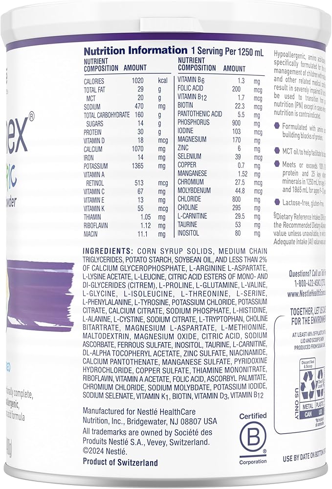 Vivonex Pediatric Elemental Powder, Hypoallergenic Formula for Children Ages 1-13,Tube Feeding or Oral Supplementation, Unflavored, 14.1 oz, Pack of 6