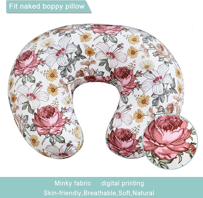 Minky Nursing Pillow Cover Breast Feeding Pillow Cover Slipcover U Shape for Baby Boy Girl,Cover Only(Flora)