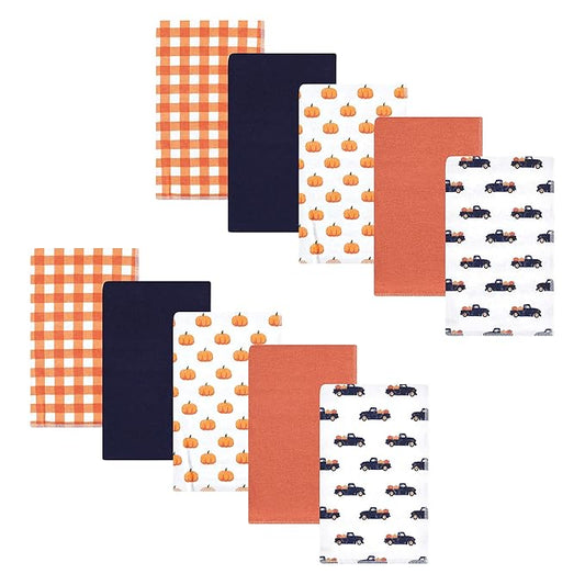 Hudson Baby Unisex Baby Cotton Flannel Burp Cloths, Pumpkin Truck, One Size