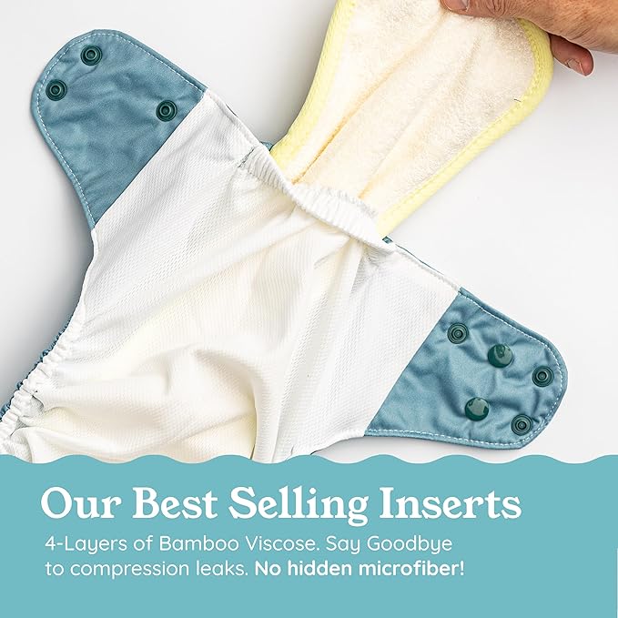 Kinder Cloth Diapers Reusable Baby Diapers Pocket Style Athletic Wicking Jersey, Bamboo Viscose Inserts, Wet Bag, Newborn to Potty Training 7-60lbs, One Size (Boho Mushrooms, 3 Pack, with Inserts)