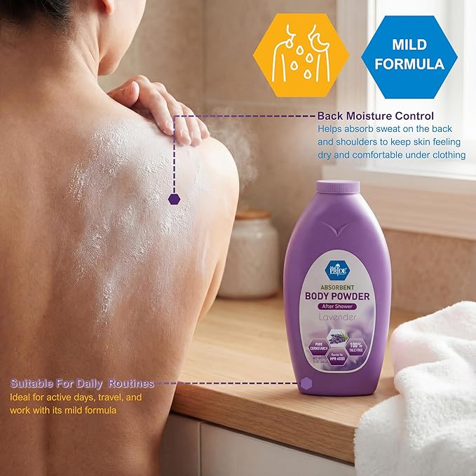 MED PRIDE Talc Free Cornstarch Body Powder with Lavender Scent, Moisture Absorbing Skin Care for Daily Freshness, Cruelty Free Formula, 13 Ounce Bottle