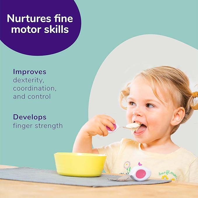 doddl Toddler Utensils, Ergonomic Fork and Spoon Set for Self Feeding, Stainless Steel Silverware for 1-3 Year Olds, BPA Free, Dishwasher Safe (Magento)