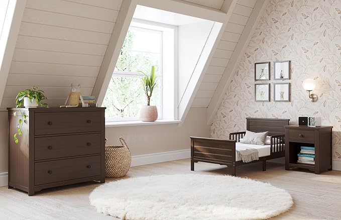 Child Craft Harmony 3-Drawer Dresser with Changing Table Topper, 38" W Nursery Dresser and Changing Station, Smooth Glides, Baby-Safe Finish, Brushed Truffle