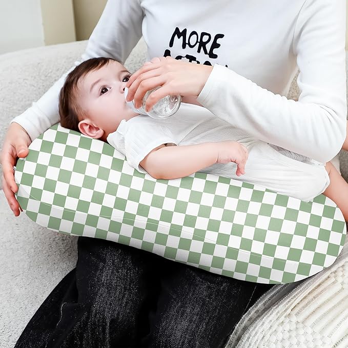 Susurration 2 Pack Nursing Pillow Cover,Ultra Soft and Stretchy Compatible with Boppy Breastfeeding Pillow,Comfortable and Skin-Friendly Slipcovers for Newborn Boys & Girls(Green Plaid)