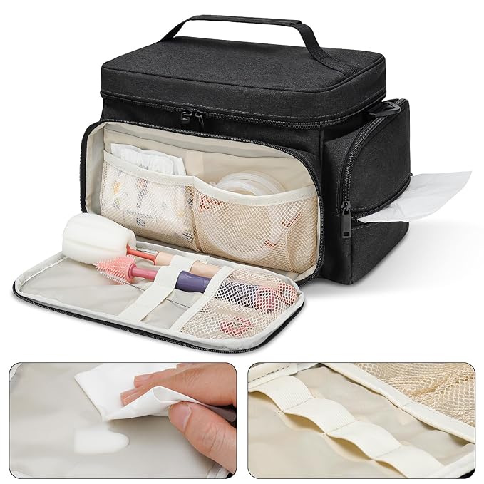 Breast Pump Bag Fit for Spectra S1 and S2, Pumping Bag with Waterproof Mat for Pump Accessories, Portable Pump Carrying Case for Work, Travel and Family Use, Black