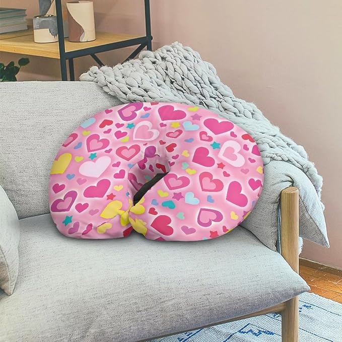 Love Heart Pink Feeding Pillow Cover Cozy Nursing Slipcover Soft Breastfeeding Pillow Slipcover Skin-Friendly U-Shaped Hidden Zipper Design