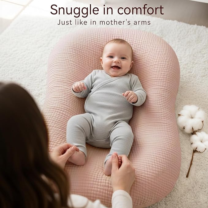Muslin Baby Lounger Cover 2 Pack, Cotton Soft Breathable Infant Nest Slipcovers, Envelope Closure, Compatible with Snuggle Me Loungers, Machine Washable, Cover Only, for Girls Boys(Pink & Purple)