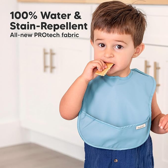 KeaBabies 3-Pack Waterproof Baby Bibs for Eating - Lightweight Toddler Feeding Bibs with Large Food Catcher, Mess Proof, Food-Grade Baby Eating Essentials, Easy to Put On & Clean (Basics)