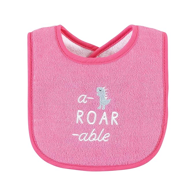 Hudson Baby Unisex Baby Cotton Terry Drooler Bibs with Fiber Filling, Girl Dino, One Size
