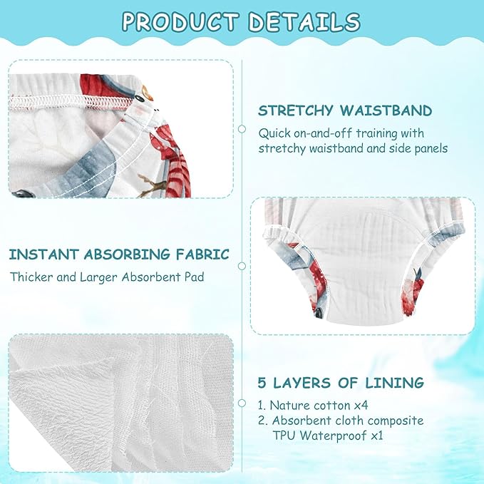 Toddler Potty Training Underwear Cotton Absorbent Soft Baby Girl Boy Potty Training Pant 2t-5t