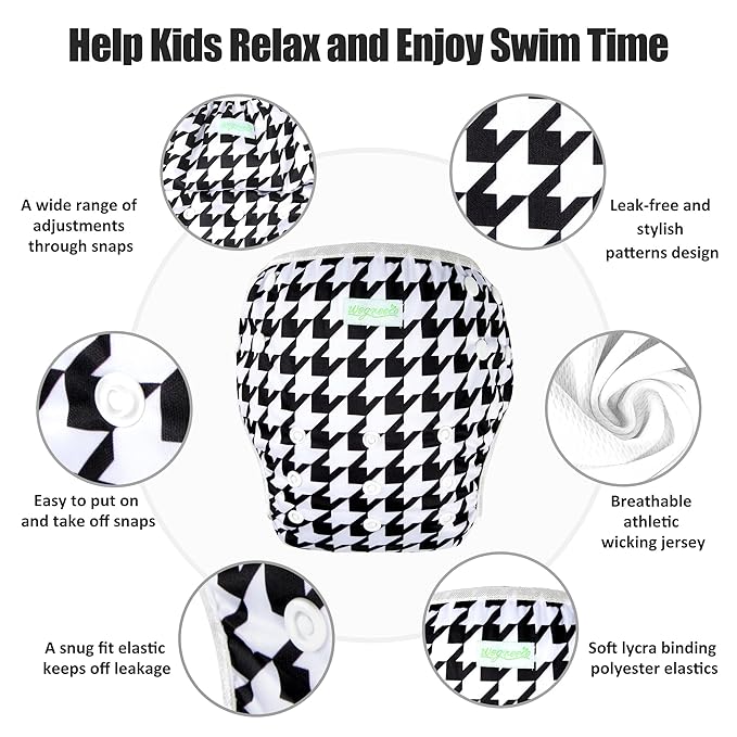 wegreeco Baby & Toddler Snap One Size Adjustable Reusable Baby Swim Diaper (Houndstooth, Small, 3 Pack)