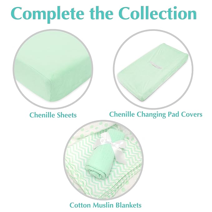 American Baby Company Heavenly Soft Chenille Fitted Contoured Changing Pad Cover, Mint, for Boys and Girls