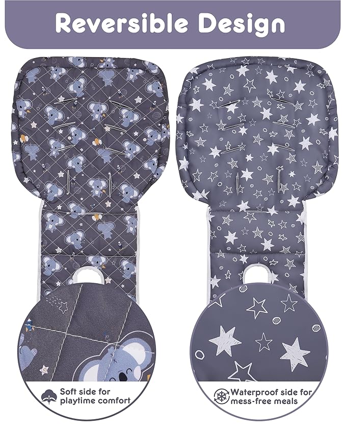 Baby High Chair Cover Replacement, Reversible & Waterproof High Chair Cushion Pad Home & Restaurant use, Includes 5-Point Harness Strap, Chair Not Included - Grey