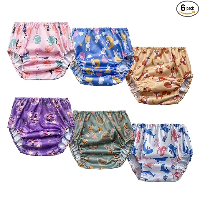 BISENKID 6 Packs Waterproof Plastic Underwear Covers for Potty Training Good Elastic Plastic Diaper Covers for Potty Training Pants and Cloth Diaper Girl 5t