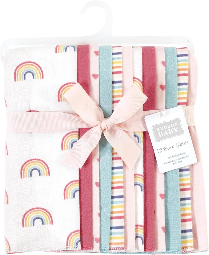 Hudson Baby Unisex Baby Cotton Flannel Burp Cloths Bundle, Creative Rainbow, One Size
