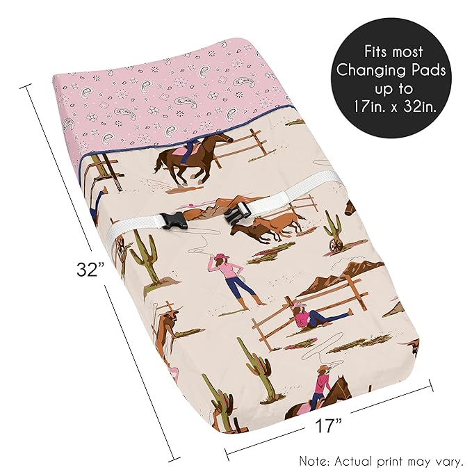 Sweet Jojo Designs Western Cowgirl Girl Baby Changing Pad Cover Infant Newborn Diaper Table Change Mat Sheet Wild West Bandana Paisley Vintage Country Animal Horse Southwest Beige Brown Light Pink Tan