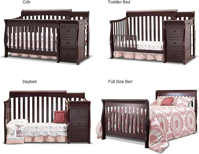Sorelle Furniture Princeton Elite Crib and Changer Classic -in- Convertible Diaper Changing Table Made of Pine Wood Non-Toxic Finish Wooden Baby Bed Toddler Childs Daybed Full-Size Nursery - Espresso