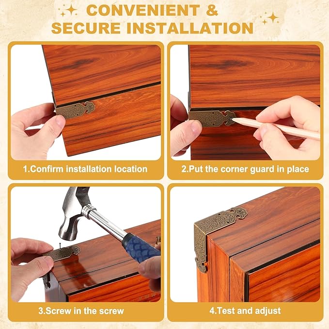 uxcell 4Pcs L Shaped Vintage Embossing Brass Decorative Corner 2 x 1 Inch Corner Protector with Mounting Nails Box Edge Guard Retro for Cabinets Furniture Decorative (Bronze)