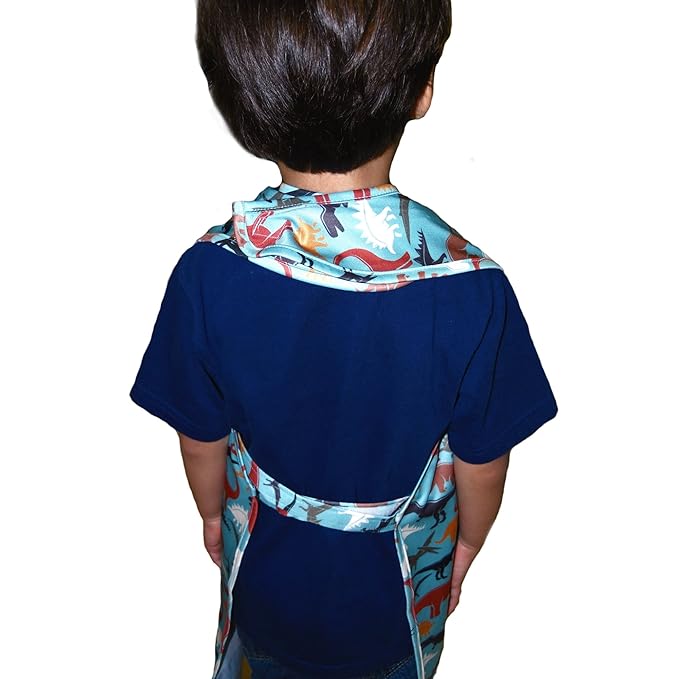 BIB-ON XL, Full-Coverage Bib and Apron Combination for Toddler, Kids Ages 3 and Up. (Dinosaurs)