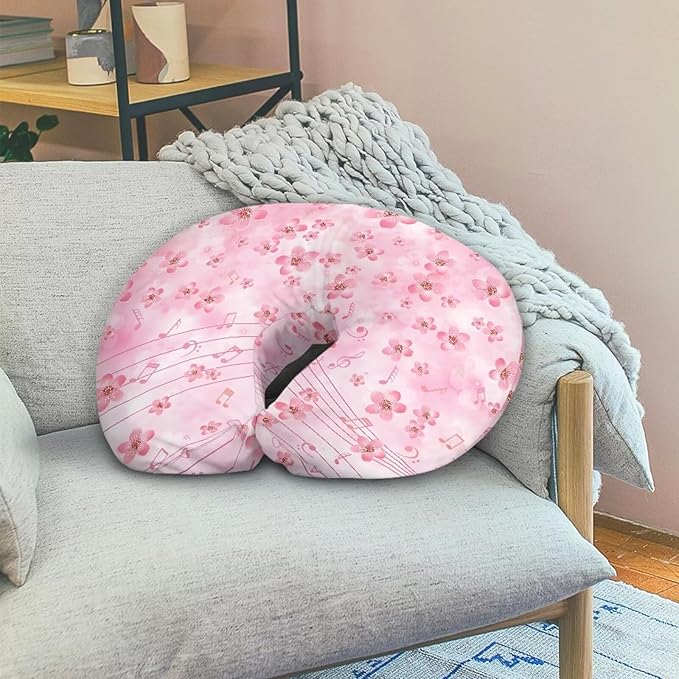 Cherry Flower and Music Nursing Pillow Cover for Baby Boy Girl Breastfeeding Slipcover Infant Newborn Nursery Bottle Pillowcase Durable and Easy to Clean