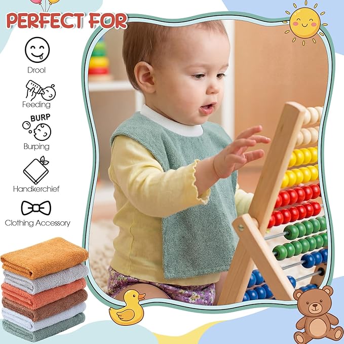 Foaincore 6 Pcs Pullover Baby Bibs Cotton Terry Toddler Absorbent Infant for Feeding and Drooling Towel Bib (Novel Colors)
