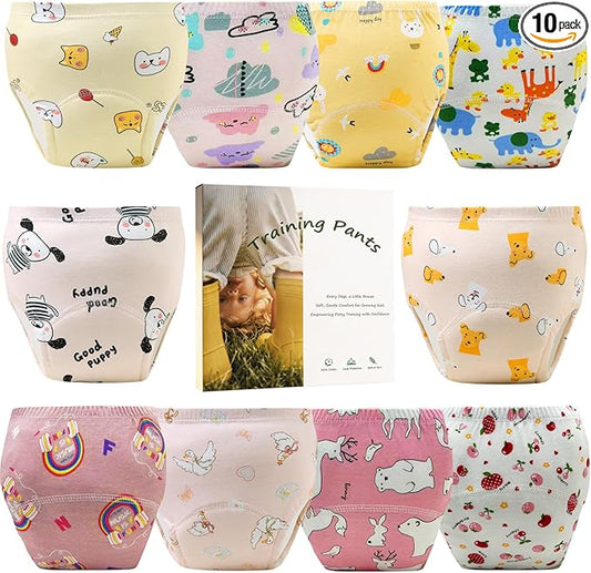 Upairy Training Pants for Boys Girls,Toddler Potty Training Underwear,Leakproof Reusable Kid Confident Panties,Children's Potty Underwear 100% Cotton for 2T-6T(10PCS,L)