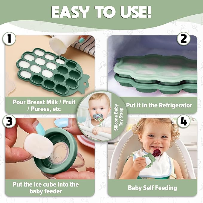 O’doe Baby Popsicle Molds | 2 Feeders, 6 Nipples, 2 Clip, 1Trays (18-Holes Silicone Baby Food Freezer Tray) | BPA-Free Teething Relief Baby Fruit Feeder Pacifier and Baby Food Feeder for Infants