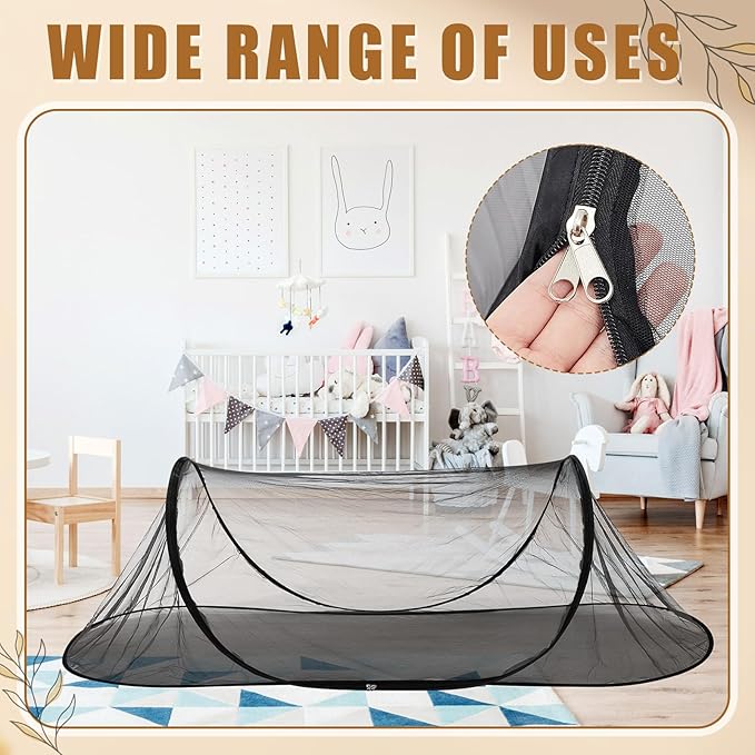 2 Pcs Large Pop up Mosquito Tent Portable Foldable Mosquito Bug Net for Bed Camping Travel Patio Outdoor 78 * 31 * 22 Inch Bug Netting Mesh Tent Canopy for Adults Bedroom, Black