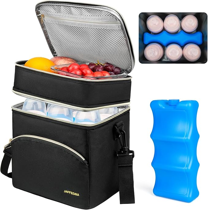 Breastmilk Cooler Bag with Ice Pack, Insulated Baby Bottle Tote Bags Fits 6 Bottles Up to 9 Ounce, Double Layer Breastmilk Travel Carrying Case for Nursing & Working Mom