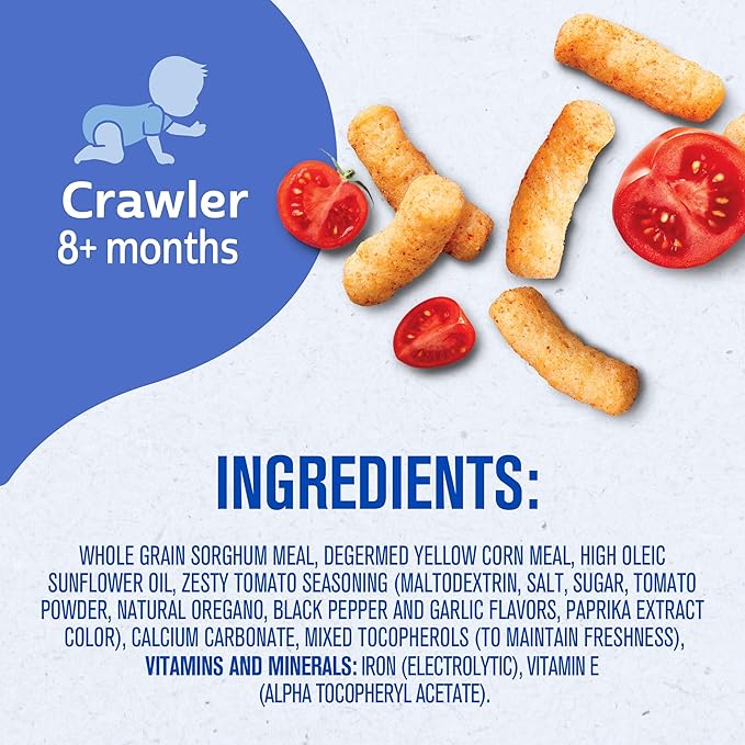 Gerber Stage 3 Baby Food Snacks, Garden Tomato Lil' Crunchies, Snacks for Babies, Baby Led Feeding