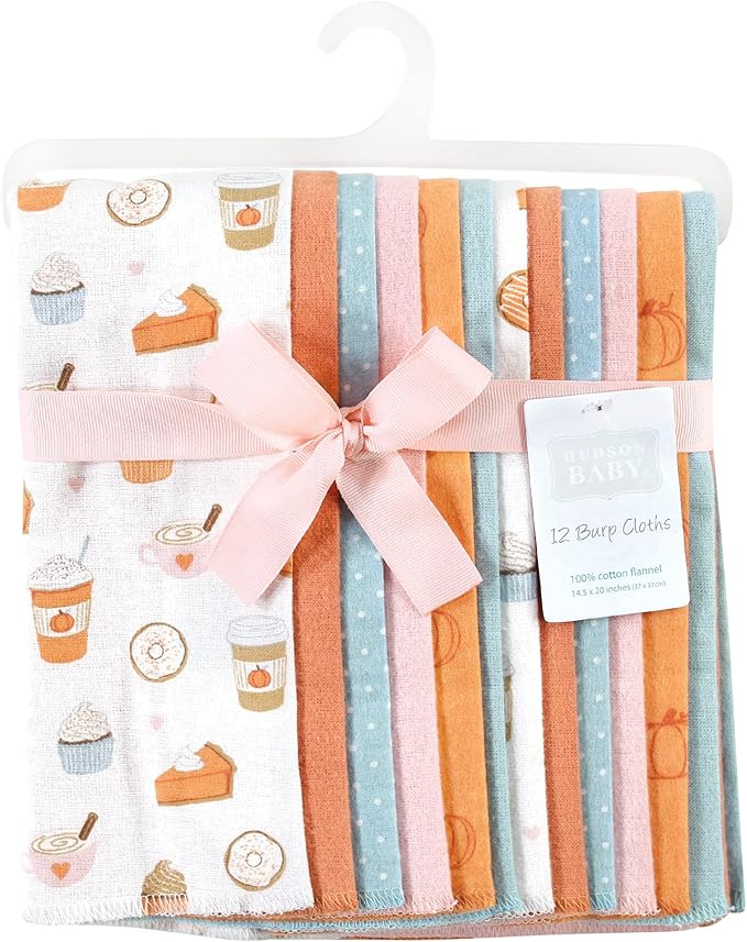 Hudson Baby Unisex Baby Cotton Flannel Burp Cloths Bundle, Pumpkin Spice, One Size