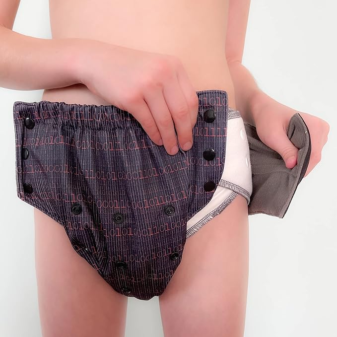 EcoAble Nighttime Cloth Diaper Set for Big Kids, Age 6–16 | Special Needs Protective Briefs for Incontinence & Bedwetting (Blush, Junior 2)