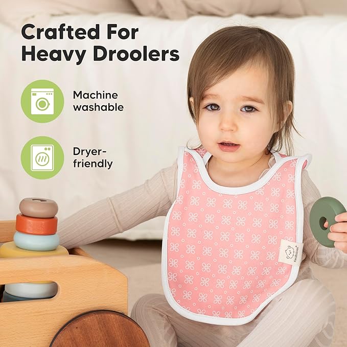 KeaBabies 8-Pack Bibs for Baby Girl, Boy - Pullover Large Baby Bibs for Drooling and Teething Infant, Newborn, Soft & Absorbent Organic Cotton, Long Torso Coverage Keep Toddler Clean & Dry (Blush)