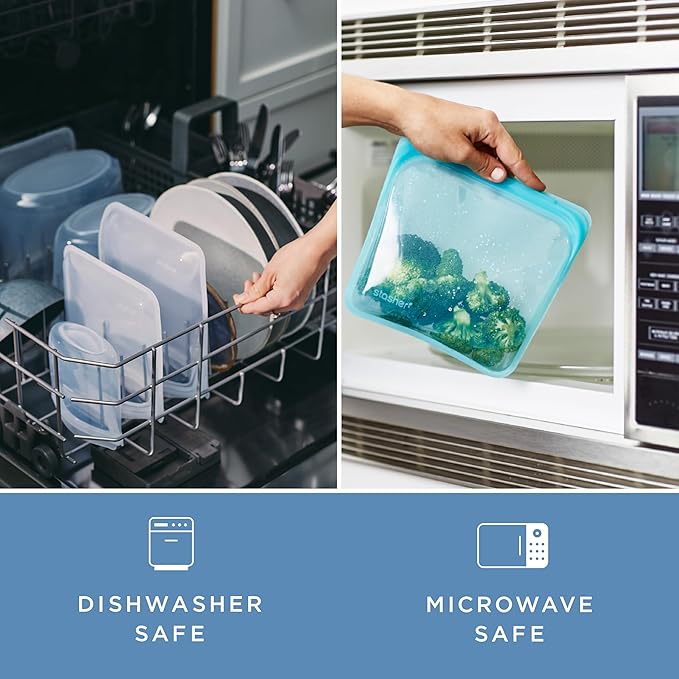 Stasher Silicone Reusable Storage Bag, Sandwich Bag, Reusable Freezer Bag, Microwave, Dishwasher, Oven Safe, Sous Vide, Lunch Container, Eco Friendly, Leak-free, Food Storage Bag, 28 oz, Deep Ocean | Reusable Food Bag