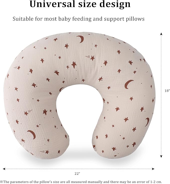 TADO MUSLIN Nursing Pillow Cover 2-Pack, 100% Organic Cotton Muslin Breastfeeding Pillow Covers, Hidden Zipper, Fits Standard U-Shaped Nursing Pillows, Machine Washable, Unisex Neutral Soft and Cute