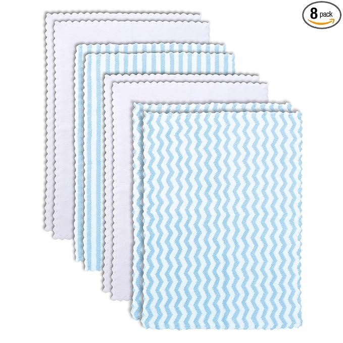 8 Pack Super Soft Baby Burp Cloths, Baby Washcloths, Ultra Absorbent Large Newborn Burping Cloth for Boy and Girl, Milk Spit Up Rags, Unisex for Baby Sensitive Skin, Aquamarine and White,16 × 12 Inch