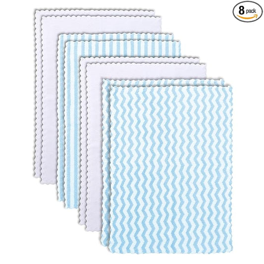 8 Pack Super Soft Baby Burp Cloths, Baby Washcloths, Ultra Absorbent Large Newborn Burping Cloth for Boy and Girl, Milk Spit Up Rags, Unisex for Baby Sensitive Skin, Aquamarine and White,16 × 12 Inch