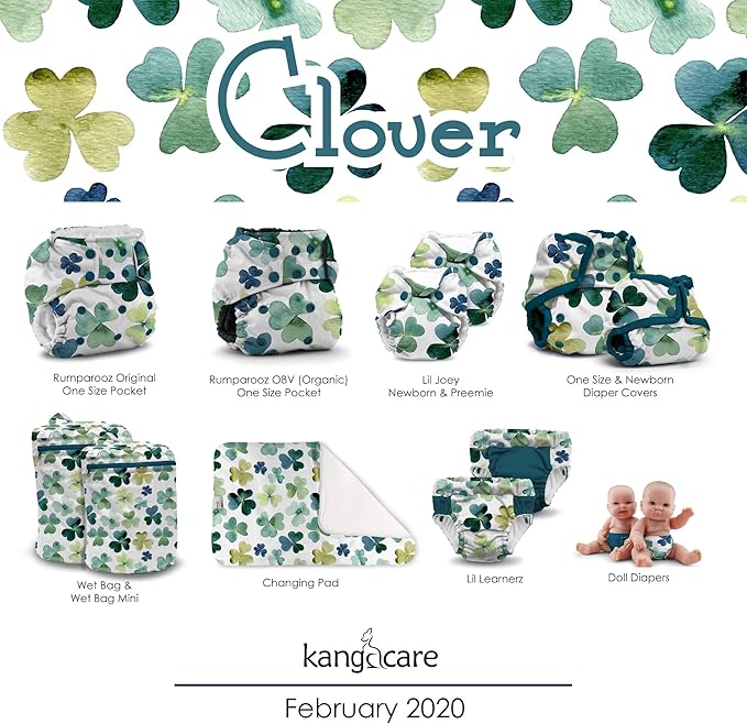 Kanga Care Rumparooz Double Leg Gusset Reusable Cloth Diaper Cover One Size Snap | Clover 6-35 lbs