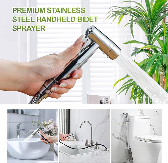 Chrome Bidet Toilet Sprayer Head - Rustless Stainless Steel Handheld Sprayer, Adjustable Water Pressure for Feminine Wash, Diaper/Cloth Washing, Leak-Proof Universal Fit (1PCS)