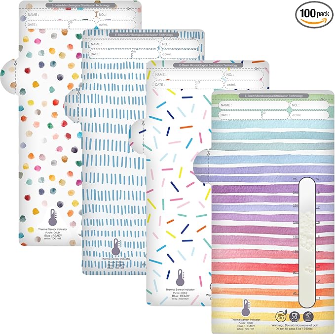 SPOSIE SimpleFeed Breast Milk Storage Bags | Feeding Made Easier | 8oz, 100 Count | Easy Pour, Temperature Sensor, Freezer Safe, Leak-Proof, BPA-Free