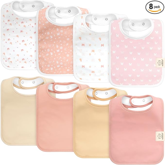 KeaBabies 8-Pack Organic Baby Bibs for Boys, Girls - Super Absorbent Cotton Drool Bibs for Baby Girl & Boy, Teething Toddler, Drooling Newborn, Ultra Soft & Machine Washable (Butterflies)
