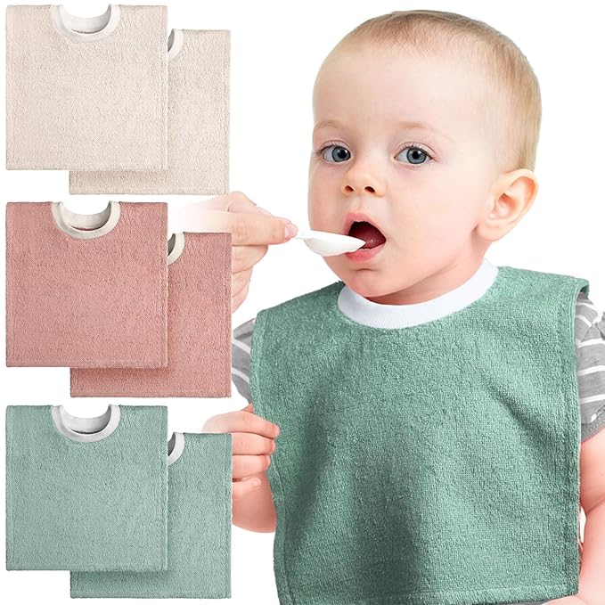 Foaincore 6 Pcs Pullover Baby Bibs Cotton Terry Toddler Absorbent Infant for Feeding and Drooling Towel Bib (Vivid Color)