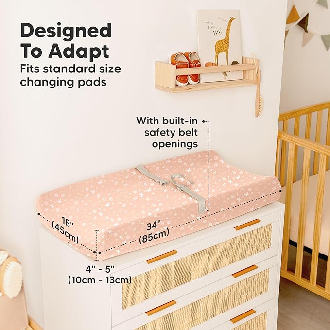 2-Pack Baby Changing Pad Cover for Girl, Boy - 34x18 Soft Viscose Derived from Bamboo Baby Diaper Changing Table Pad Cover Sheets, Neutral, Snug Fit Nursery Diaper Change Sheets (Butterflies)