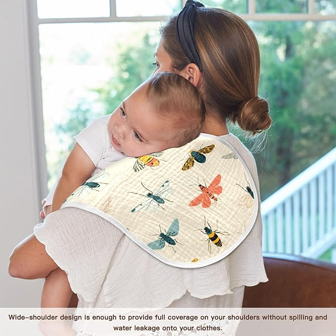 Insects Pattern Cute Burp Cloths Baby Boys Girls Absorbent Soft Cotton Burping Cloths Rags, 4 Pack