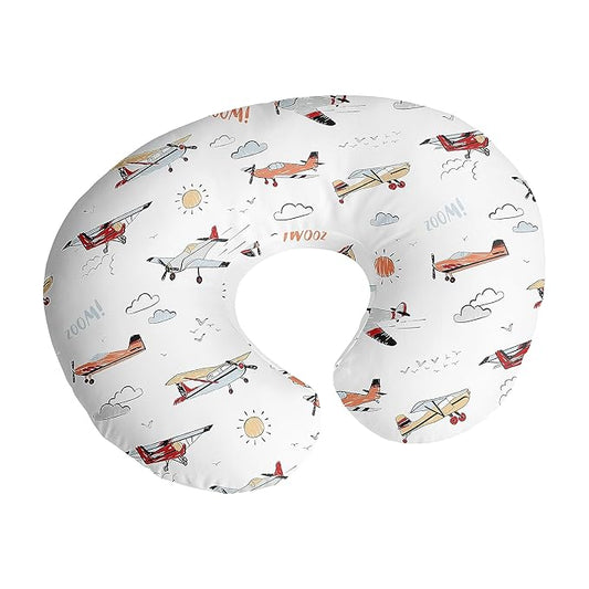 Sweet Jojo Designs Vintage Airplane Boy Nursing Pillow Cover Baby Breastfeeding Slipcover Infant Newborn Nursery Bottle Breast Feeding Pillowcase(Pillow NOT Included) - Airplanes Transportation Clouds