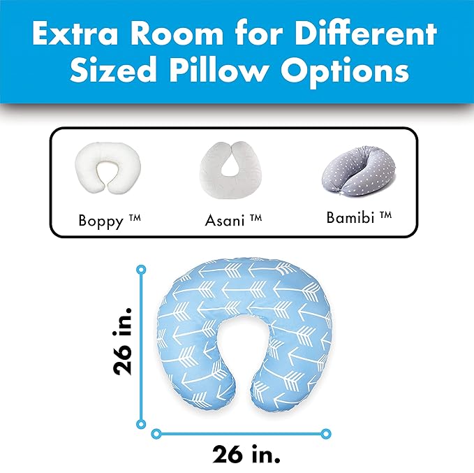 Nursing Pillow Cover for Baby Girls and Boys | Soft Water Resistant and Machine Washable Fabric | Unisex Blue Arrow Print Design | Great for Breastfeeding and Bottle Feeding Mothers