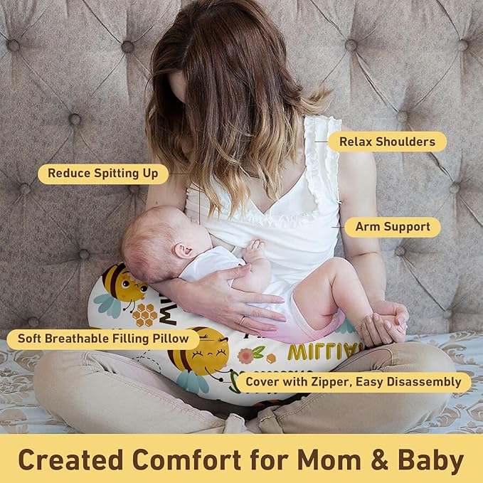Dyoart Custom Baby Nursing Pillow Cover for Nursing, Bees Theme Removable Nursing Covers for Breastfeeding Pillows, Ultra Soft Comfortable Slipcover for Newborn Baby Boys and Girls