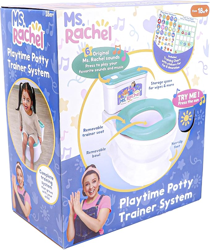 Ms. Rachel 2-in-1 Playtime Floor Potty Trainer With Sound - Stage 1 Training - Removable Potty Seat for Stage 2 Training - 6 Ms. Rachel Sounds and Music - Storage - Removable Parts for Easy Cleaning